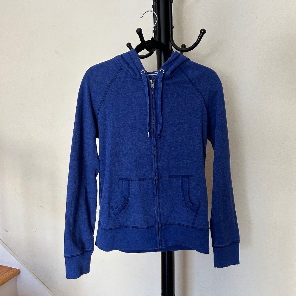 Soft Fleece Lined Cotton Blend Full Zip Hoodie Jacket Blue 2 Pockets